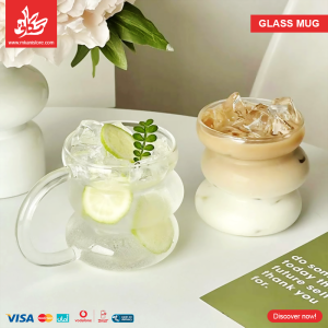 ⁦Glass Mug Wave With Handle⁩ - الصورة ⁦3⁩