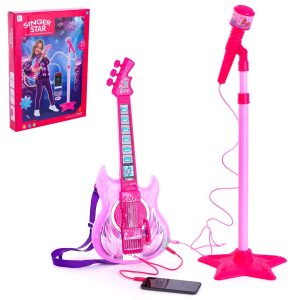 Pink Musical Guitar - With Stand Microphone