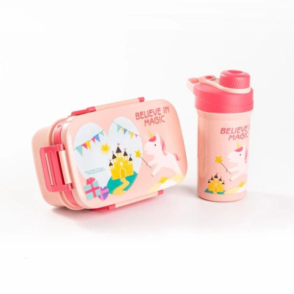 Set 2pc - 1.3L Lunch Box and Water Bottle 500ml With (Spoon-Fork) - Unicorn