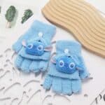 Fluffy Winter Gloves For Kid's - Stitch Blue