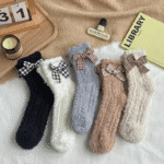 1Pairs Velvet Socks Winter Cozy Fleece - Cute Bow