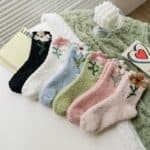 1Pairs Velvet Socks Winter Cozy Fleece - Flower