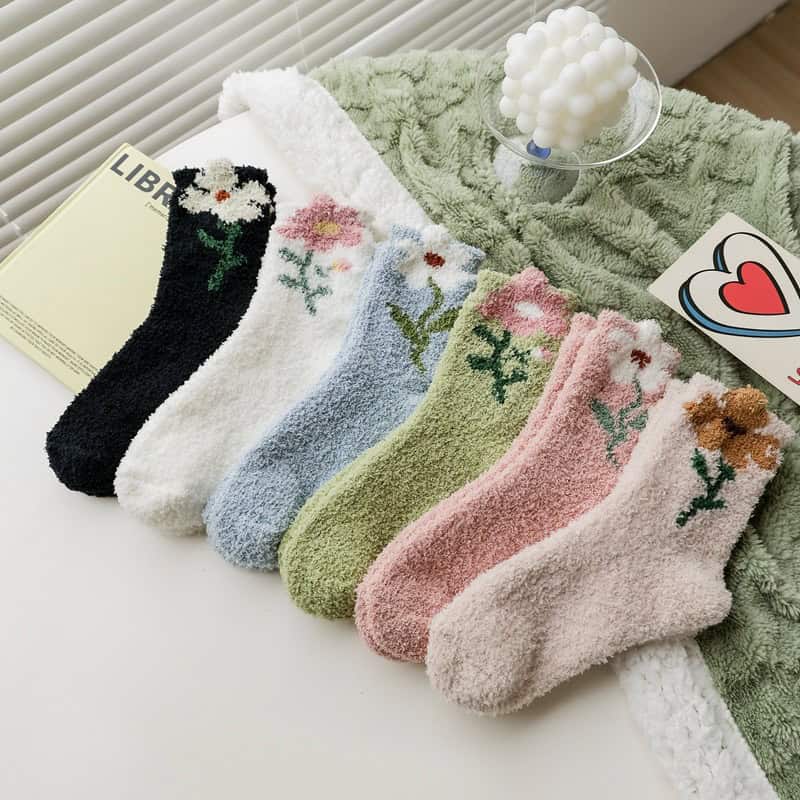 200 1Pairs Velvet Socks Winter Cozy Fleece - Flower - الصورة 1