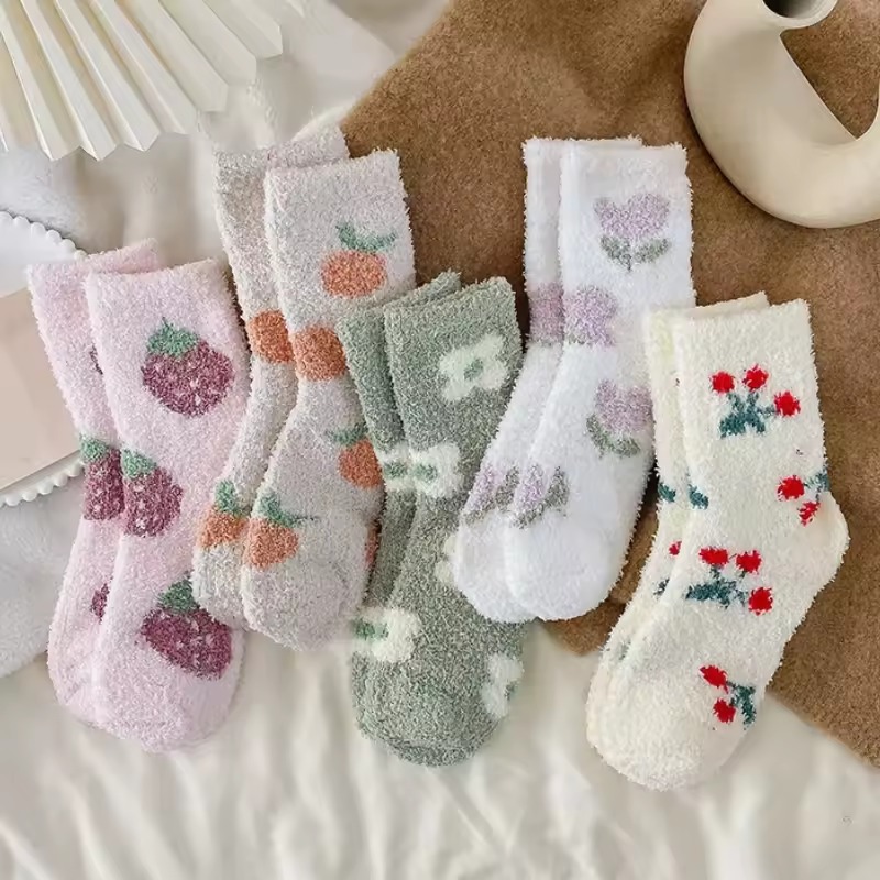212 1Pairs Velvet Socks Winter Cozy Fleece - Fruits - الصورة 1