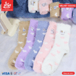 ⁦1Pairs Velvet Socks Winter Cozy Fleece - Cute Cat⁩ - الصورة ⁦2⁩