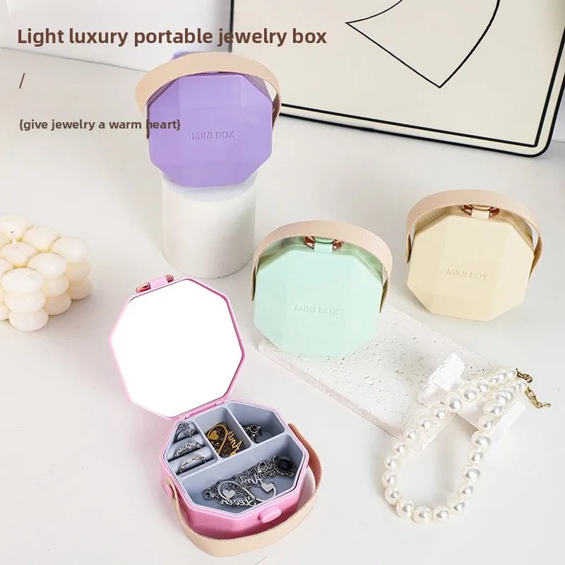 291 1Pc Random - Portable Luxury Mini Box Jewelry Storage Box - With Handle Elegant Mirror - الصورة 1
