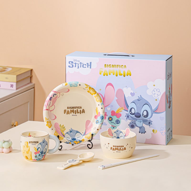 350 Luxurious Set Of 5pcs Disney Orignal - Ceramic Dinnerware with Portable Gift Box - Stitch - الصورة 1