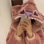 ⁦Fleece Robe Hooded Blanket Winter Pajamas - Stitch Pink (Size/55-80kg)⁩ - الصورة ⁦4⁩