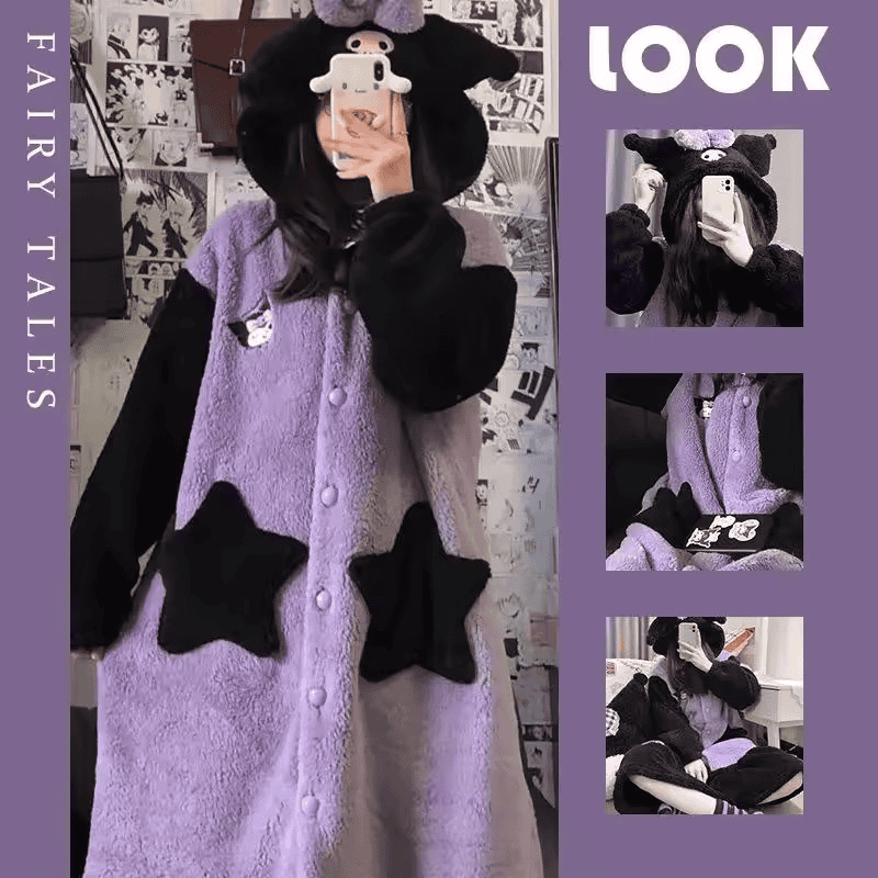 50 Fleece Robe Hooded Blanket Winter Pajamas - Kuromi (Size/55-80kg) - الصورة 1