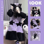 ⁦Fleece Robe Hooded Blanket Winter Pajamas - Kuromi (Size/55-80kg)⁩ - الصورة ⁦2⁩