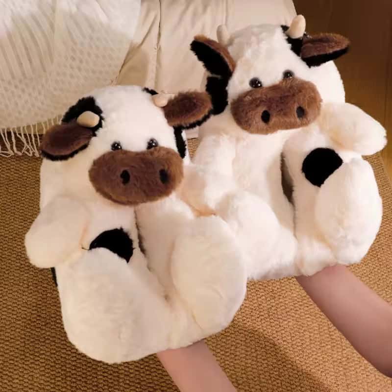 86 Fuzzy Plush Slipper - Cow (Size/37-42) - الصورة 1