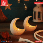 ⁦Crescent Candle Holder With 2 Tealight Stand - Concrete Marble Material - 10Cm⁩ - الصورة ⁦2⁩