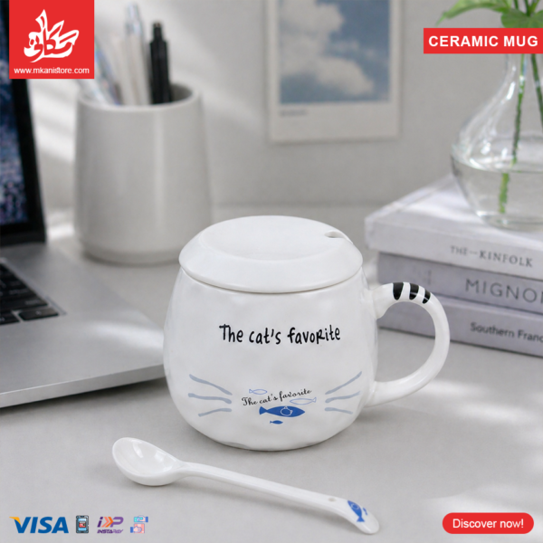 Ceramic Mug Cat With Lid&Spoon - 350ml