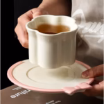 ⁦Set Of 2pcs Ceramic Mug Bow Cute with Saucer - White 280ml⁩ - الصورة ⁦3⁩