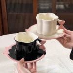 ⁦Set Of 2pcs Ceramic Mug Bow Cute with Saucer - White 280ml⁩ - الصورة ⁦6⁩