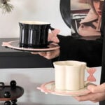 ⁦Set Of 2pcs Ceramic Mug Bow Cute with Saucer - White 280ml⁩ - الصورة ⁦7⁩