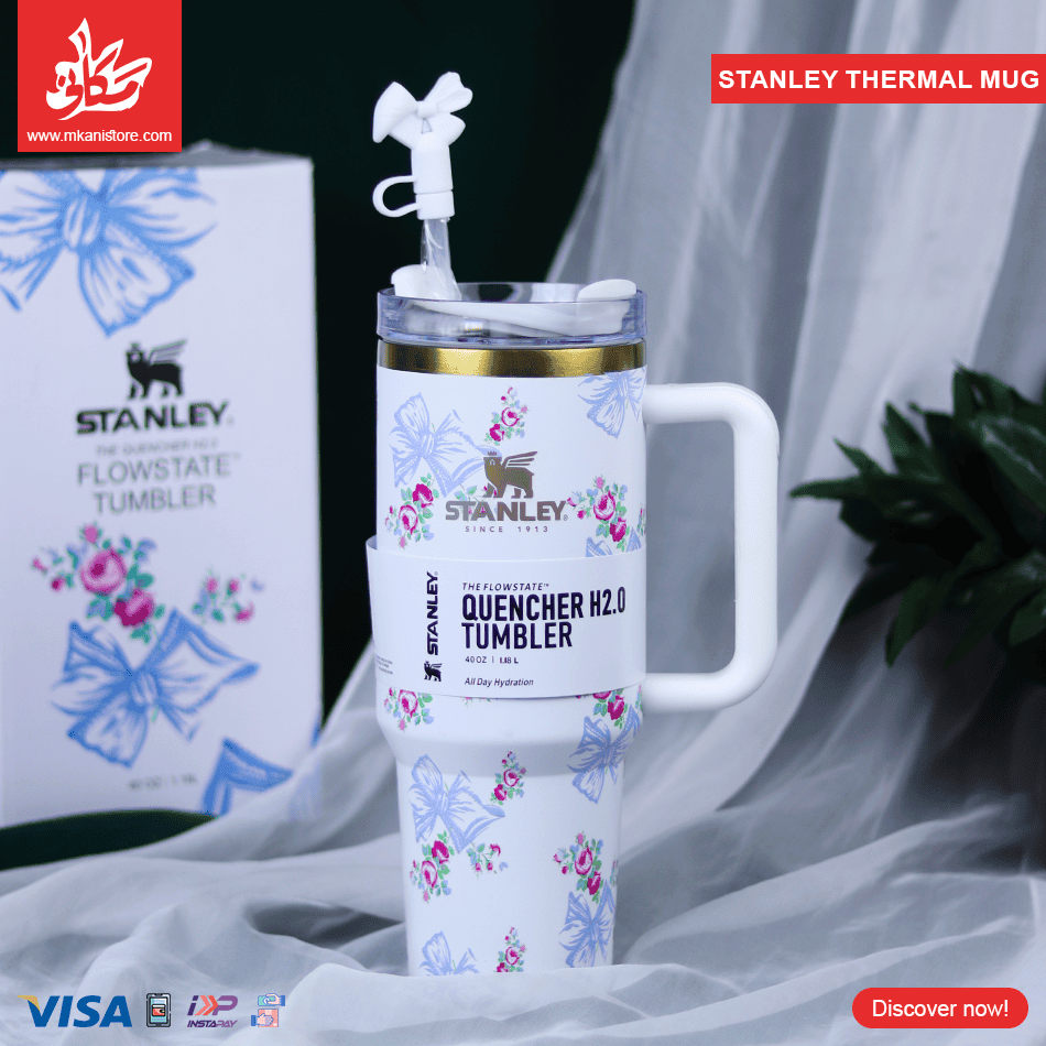 54 Stanley Quencher H2.O Tumbler Thermal Mug - Flower Bow - White - الصورة 1