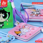 ⁦1Pc Random – Makeup Leather Mirror – Powerpuff⁩ - الصورة ⁦2⁩