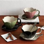 1Pc Random - Set Of 2pcs Ceramic Mug Tulip Flower with plate Leaf shaped - 320ml