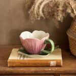 ⁦1Pc Random - Set Of 2pcs Ceramic Mug Tulip Flower with plate Leaf shaped - 320ml⁩ - الصورة ⁦9⁩