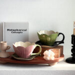⁦1Pc Random - Set Of 2pcs Ceramic Mug Tulip Flower with plate Leaf shaped - 320ml⁩ - الصورة ⁦5⁩