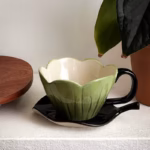⁦1Pc Random - Set Of 2pcs Ceramic Mug Tulip Flower with plate Leaf shaped - 320ml⁩ - الصورة ⁦8⁩