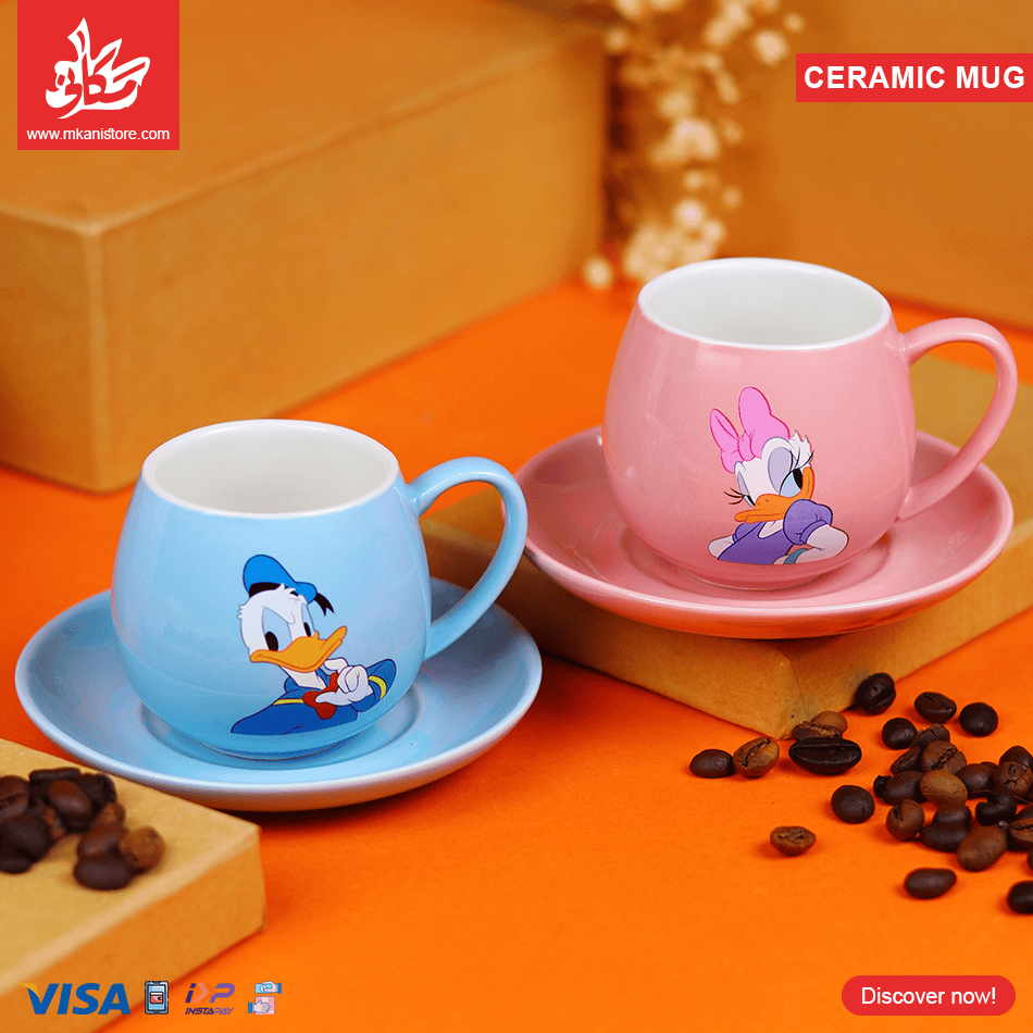 204 1Pc Random - Ceramic Coffee Mug with plate 250ml – Donald Duck & Daisy - الصورة 1