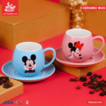 1Pc Random - Ceramic Coffee Mug with plate 250ml – Mickey & Minnie Mouse