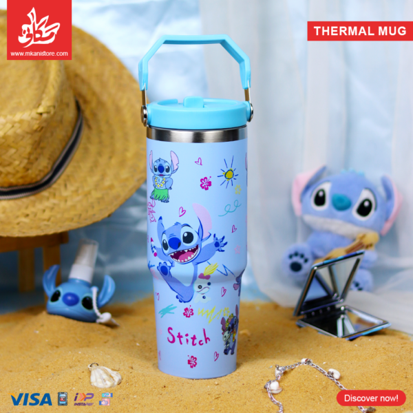 Thermal Mug 900ml with Lid and Handle - Stitch Blue