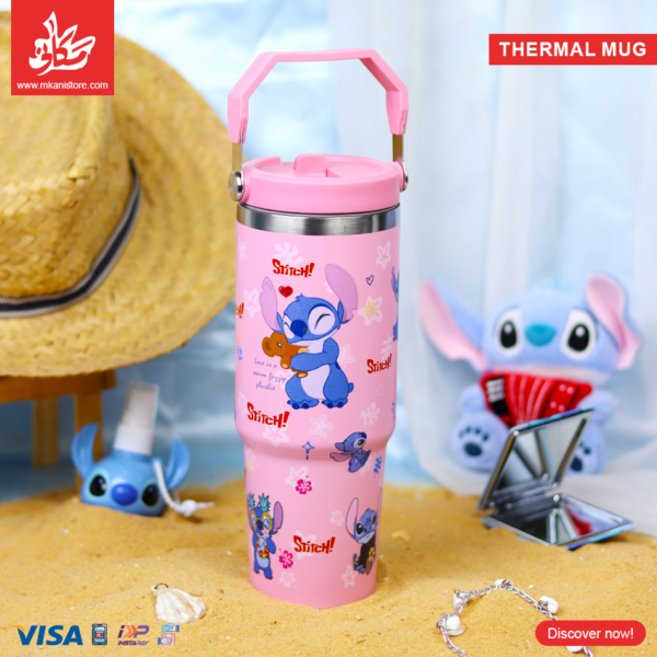 Thermal Mug 900ml with Lid and Handle - Stitch Pink