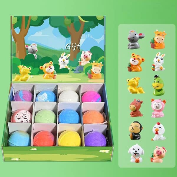 1Pc Random - Bath Bombs for Kids - Colorful Fizzing Balls with Hidden Mini Toys Inside - Animals