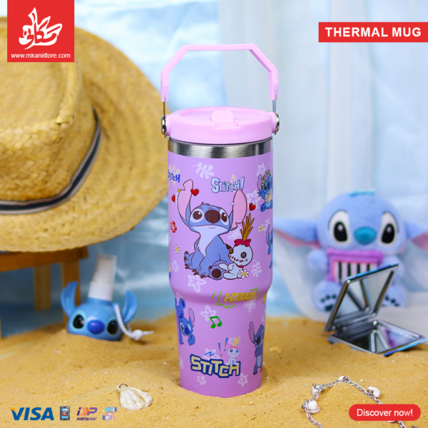 Thermal Mug 900ml with Lid and Handle - Stitch Purple