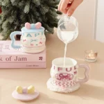 ⁦1Pc Random - 3D Pastel Ceramic Mug With Bow Lid - 400ml⁩ - الصورة ⁦6⁩