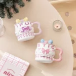⁦1Pc Random - 3D Pastel Ceramic Mug With Bow Lid - 400ml⁩ - الصورة ⁦7⁩