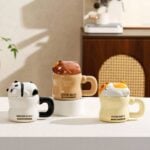 1Pc Random - 3D Ceramic Mug Sleep Bear With Lid - 400ml