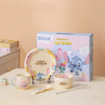 Luxurious Set Of 5pcs Disney Orignal - Ceramic Dinnerware with Portable Gift Box - Stitch Pink