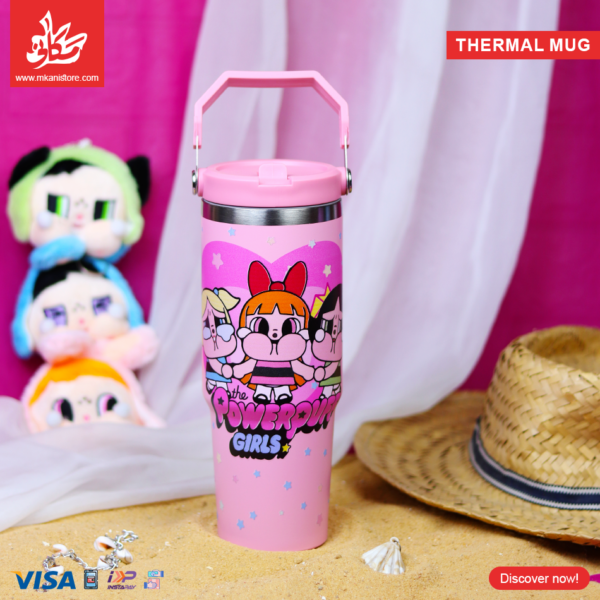Thermal Mug 900ml with Lid and Handle - Powerpuff Pink
