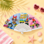⁦1Pc Random - Large Folding Hand Fan - Powerpuff⁩ - الصورة ⁦2⁩