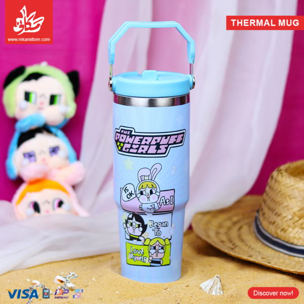 Thermal Mug 900ml with Lid and Handle - Powerpuff Blue