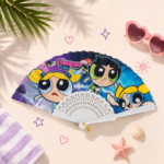 ⁦1Pc Random - Large Folding Hand Fan - Powerpuff⁩ - الصورة ⁦3⁩