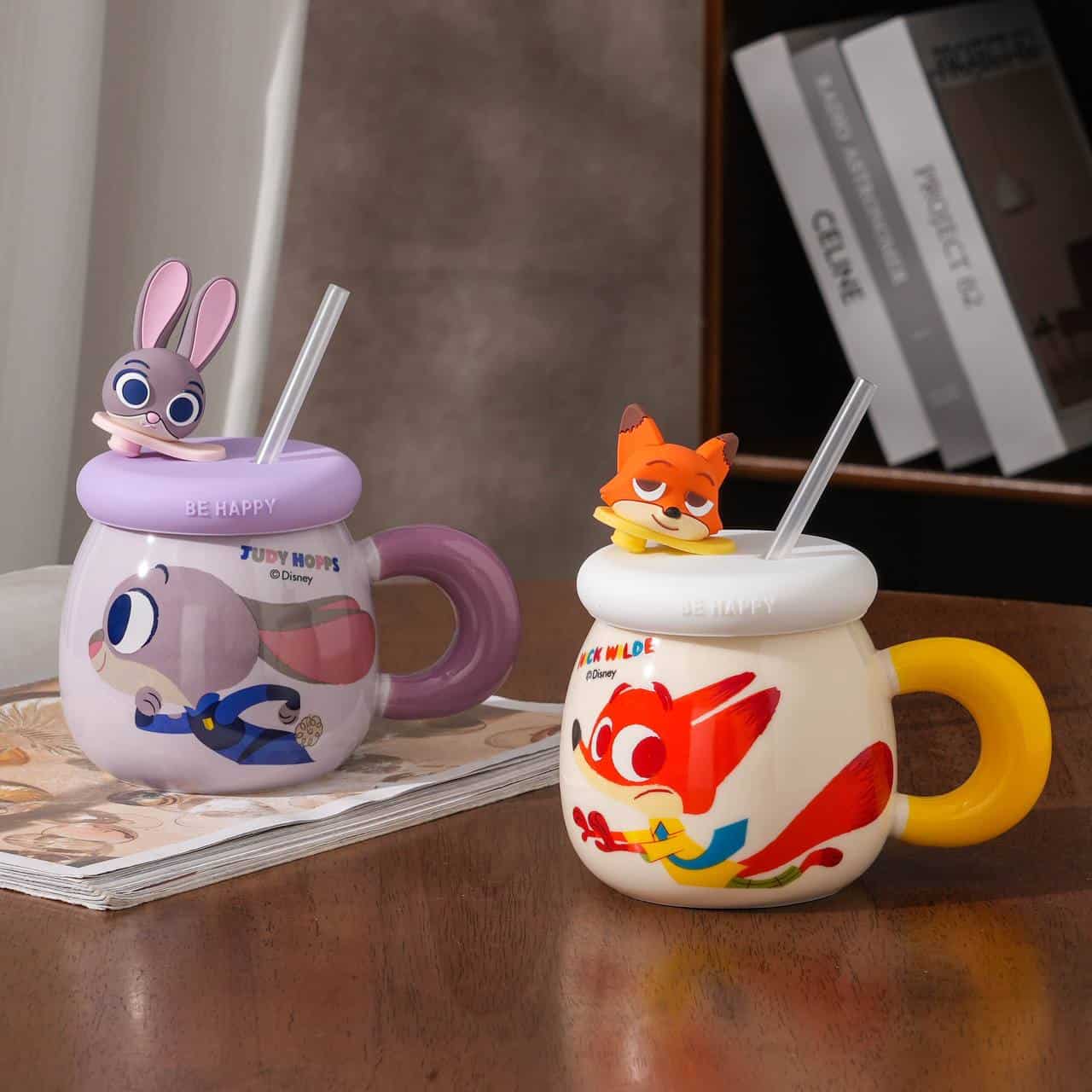 332 1Pc Random - Ceramic Mug 500ml Disney Orignal with Lid and Straw - Zootopia - الصورة 1