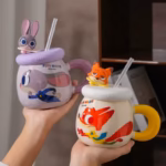 ⁦1Pc Random - Ceramic Mug 500ml Disney Orignal with Lid and Straw - Zootopia⁩ - الصورة ⁦2⁩