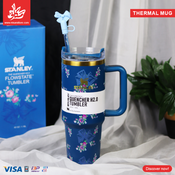 Stanley Quencher H2.O Tumbler Thermal Mug - Flower Bow - Blue