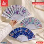 ⁦1Pc Random Large Folding Hand Fan - Flower⁩ - الصورة ⁦3⁩