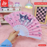 ⁦1Pc Random Large Folding Hand Fan - Kuromi⁩ - الصورة ⁦3⁩
