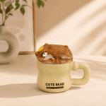 ⁦1Pc Random - 3D Ceramic Mug Sleep Bear With Lid - 400ml⁩ - الصورة ⁦2⁩
