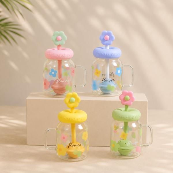 Glass Mug Tumbler with Lid and Straw - 850ml