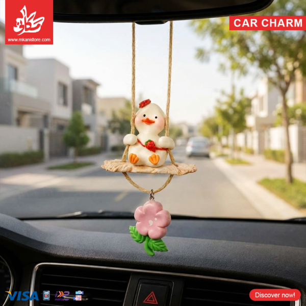 Polymer Clay Swinging Car Charm - Duck Strawberry