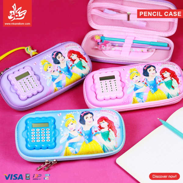 1Pc Random - 3D Pencil Case with Built-in Calculator - Princess