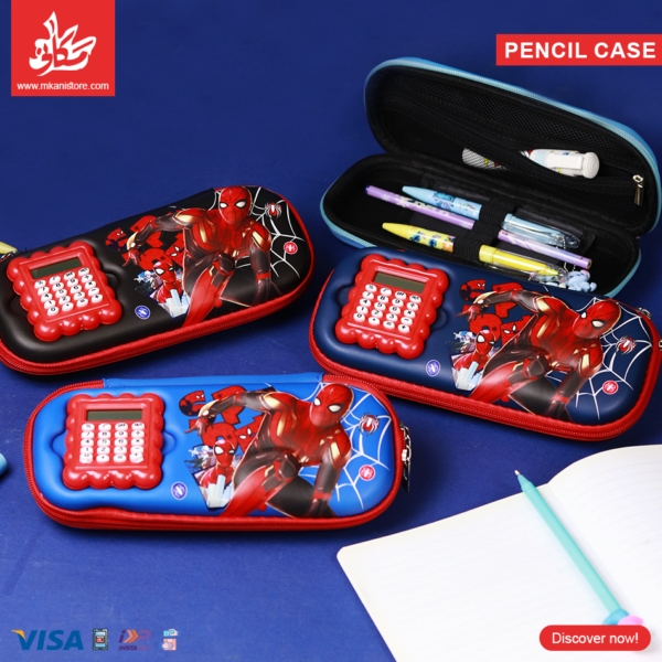 1Pc Random - 3D Pencil Case with Built-in Calculator - Spider Man